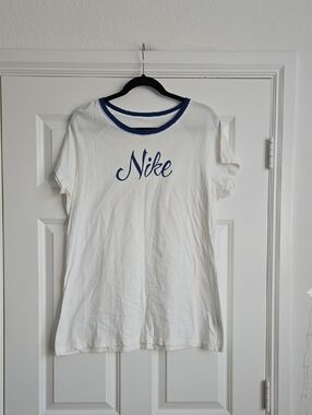 Nike White Tee with Navy Script Logo